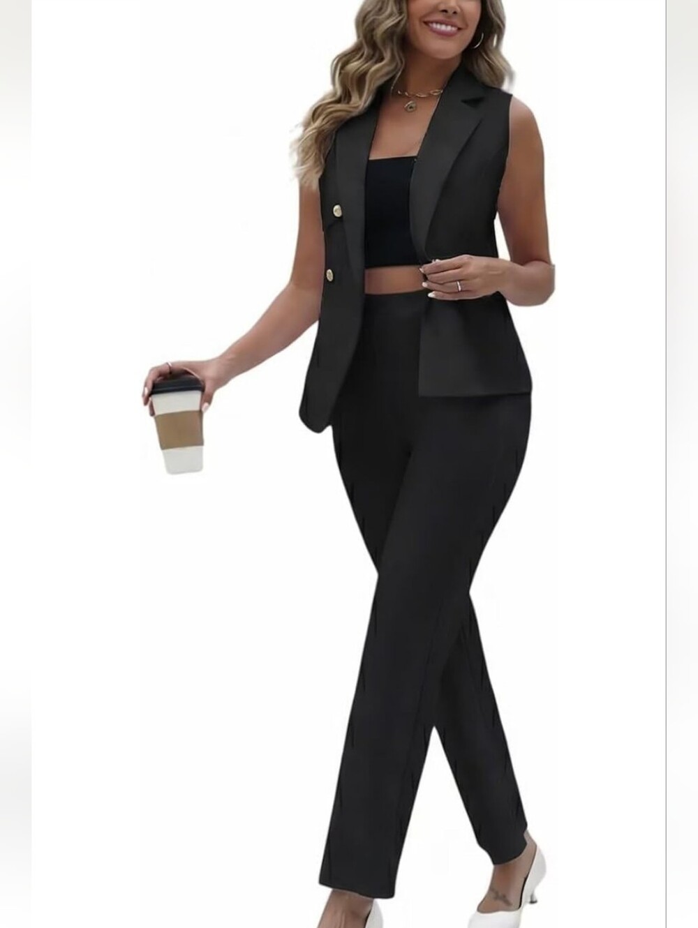 2 Pc. Black Sleeveless Pantsuit